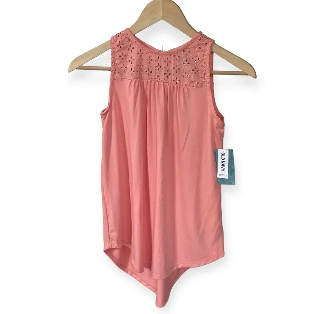 NEW NWT Girls L 10-12 Old Navy Sleeveless Peach Pink Tunic Cutout Lace Blouse